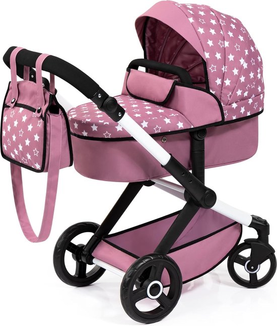 Bayer Design Combi Poppenwagen XEO - Roze met Witte Stippen - Meerdere functie