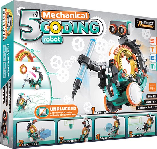 Construct & Create 5 in 1 Mechanical Frances Coding Robot - Experimenteerset - DIY Bouwpakket - Programmeren - STEM Speelgoed - 74095