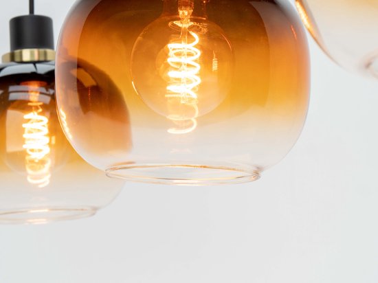 EGLO Oilella Hanglamp - E27 - 95 cm - Amber glas - Zwart/Geelkoper