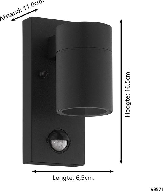EGLO Riga 5 Wandlamp Buiten - GU10 - 16,5 cm - Beweginssensor - Zwart