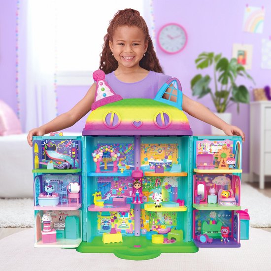 Gabby's Poppenhuis - Feest Poppenhuis - +60cm hoog - vanaf 3 jaar - met speelfiguren poppenhuismeubels en 6 geluidseffecten