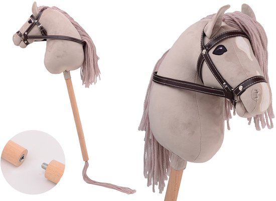 Holly Horse - Hobby paard de luxe met korte stok,ca. 80 cm met halster , stokpaardje voor horsing om op te rijden voor kinderen zonder geluid