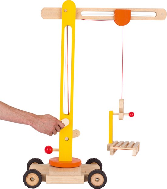 Houten voertuig: MOBIELE KRAAN 48x23x64cm, met rubberen banden, 3+