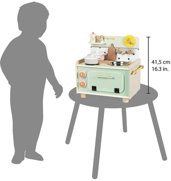 Janod Shiny Grandma - Kleine Houten Speelkeuken – Inclusief 11 Accessoires – Perfect Voor Kleine Koks - Gemaakt Van FSC® Gecertificeerd Hout – Geïnspireerd Op Oma's Keuken - Vanaf 3 Jaar