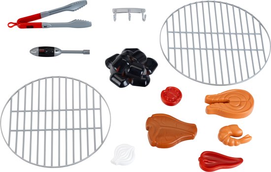 Klein Toys Weber speelgoedbarbecue - kolen, aansteker, vleesrooster, rooster voor de kolen, barbecuetang en etenswaar - incl. licht- en geluidseffecten - zwart