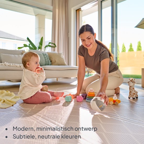 Lionelo Zora Speelmat Baby – Premium Foam Speelkleed 180×200×1.5 cm – Dikke Dubbelzijdige Kruipmat Antislip – Boho Beige Speeltapijt voor Woonkamer & Kinderkamer – Opvouwbaar + Opbergtas
