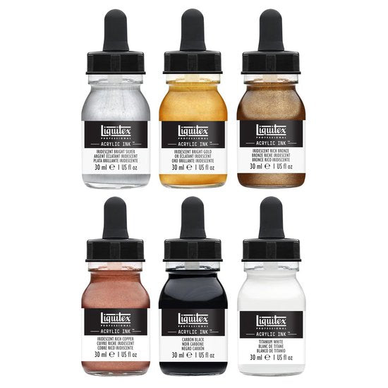 Liquitex 3699315 Professional Acrylic Ink Set – Iridescents / Metallic Set – 6×30 ml