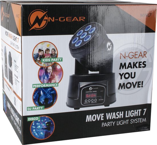 N-GEAR Move Wash Light 7 - Discolamp - Moving Head met Disco Licht Show