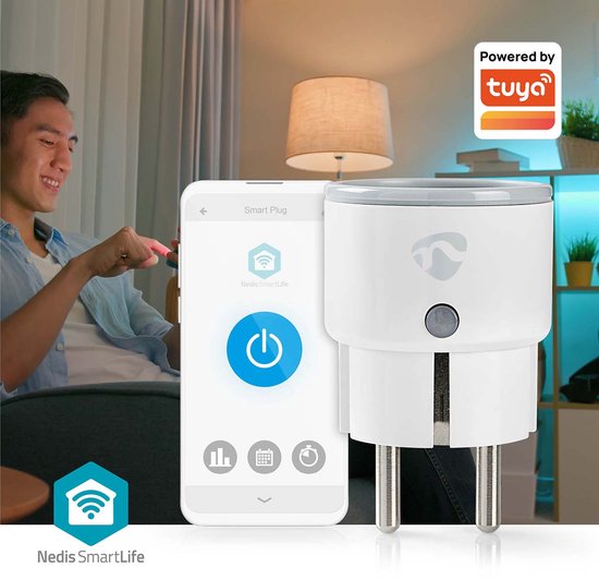 Nedis SmartLife Slimme Stekker - IP21 - Energiemeter - 2500 W - Randaarde stekker / Type F (CEE 7/7) - -10 - 40 °C - Android / IOS - Wit - 1 Stuks