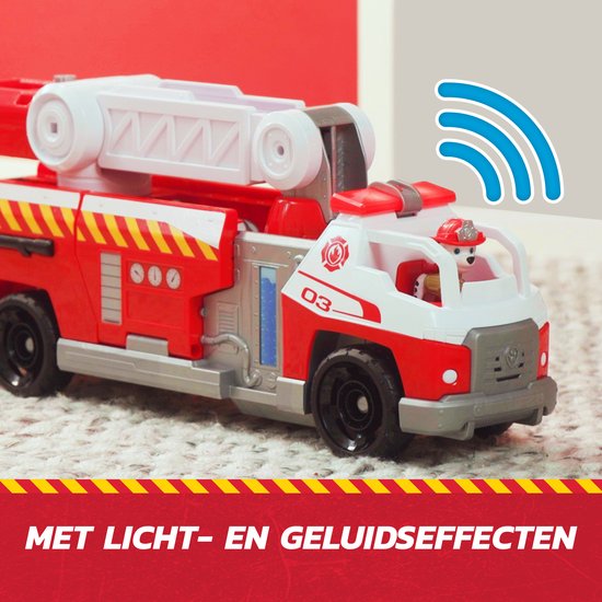 PAW Patrol - Brandweerredding - Marshall's Brandweerwagen met Marshall-figuur, licht, lanceerder en geluidseffecten