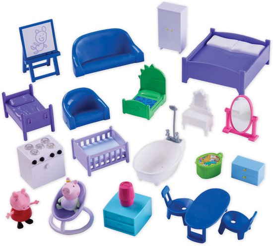 Peppa Pig - Groot houten Speelhuis Speelset - 65 cm - 9 kamers en 18 accessoires