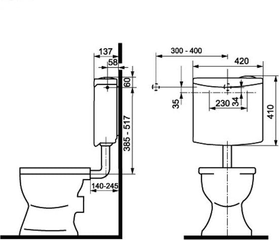 Plieger Weser Laaghangend Reservoir - Dualflush - Wit - Stortbak