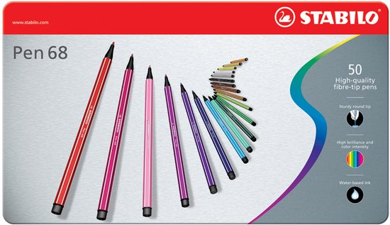 STABILO Pen 68 - Premium Viltstift - Metalen Etui - Met 50 Verschillende Kleuren