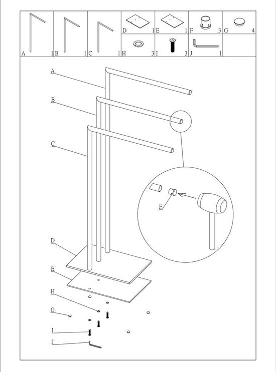 Sealskin Tube - Handdoekrek 3-armig vrijstaand - Geschikt voor 3 handdoeken - Chroom