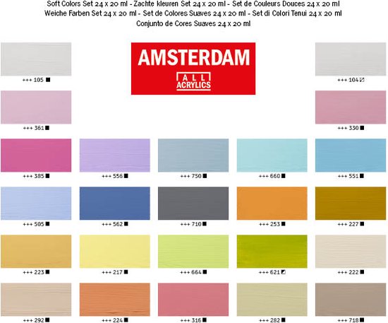 Standaard series acrylverf zachte kleuren set 24 x 20ml