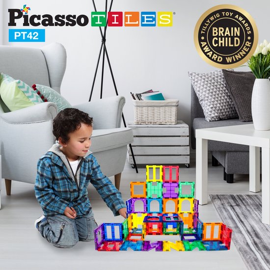 Tactic Picasso Tiles - Constructiespeelgoed - Magnetic Tiles - Magnetische Tegels - Artistry Set - STEM Speelgoed - Creatief Bouwspeelgoed - 42 Delig - Vanaf 3 Jaa
