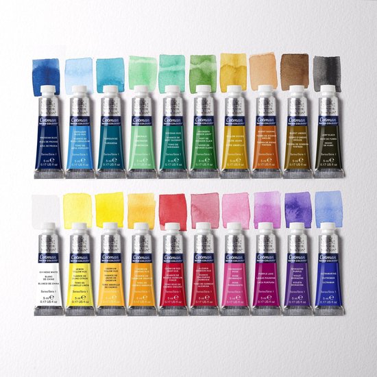 Winsor & Newton 0390665 Cotman Aquarelverf Set – Beginners Set 20 x 5 ml – Essentiële Waterverfkleuren met Hoge Kwaliteit Pigmenten