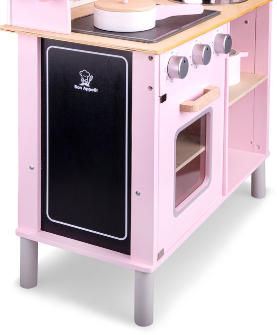 Woet® Houten Speelgoed Kinderkeuken - Speelkeukentje met Kookplaat met Licht en Geluid - Speelkeuken Roze met Diverse Accessoires - Werkbladhoogte 55 cm - Rollenspel - Vanaf 3 Jaar