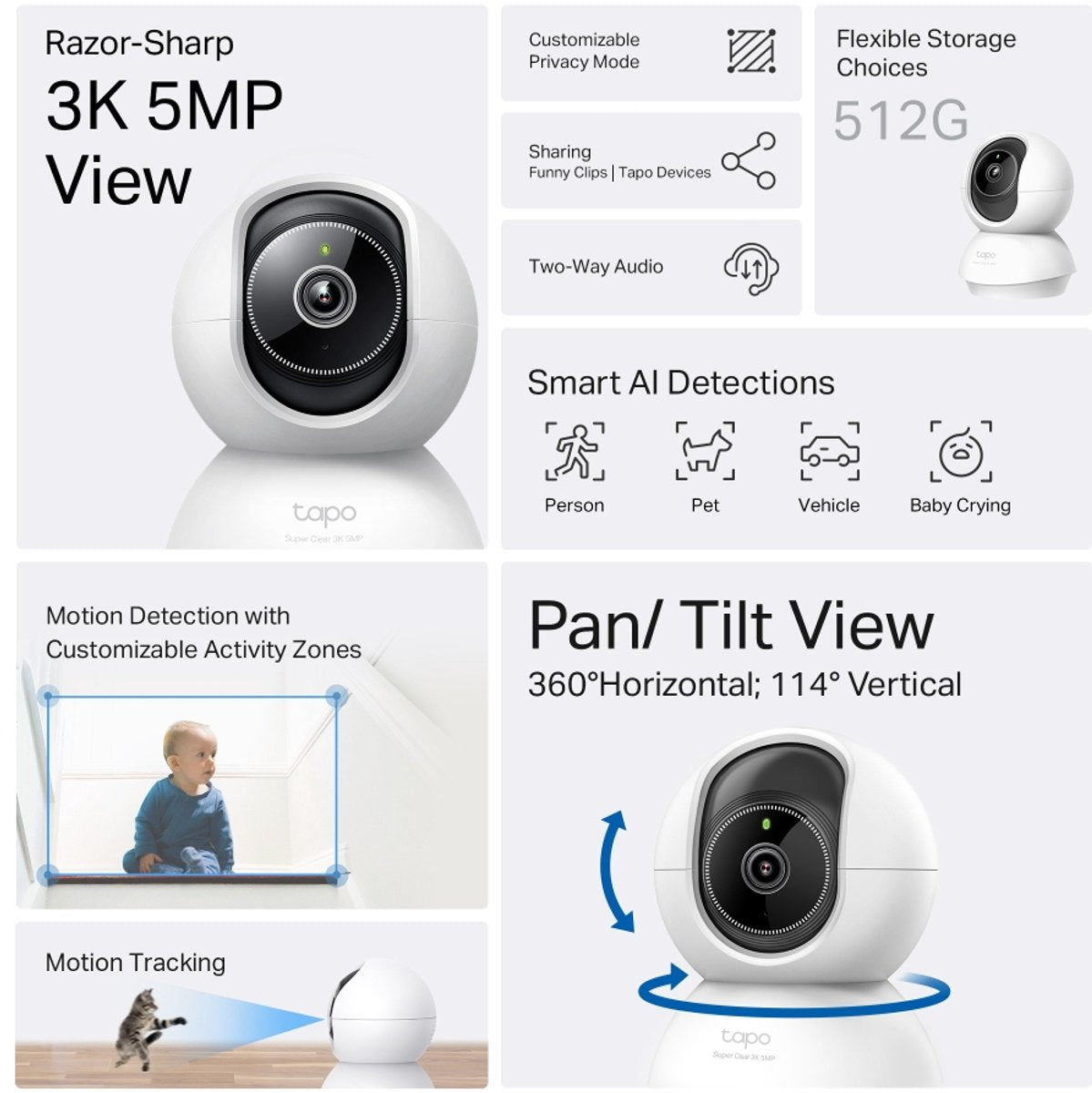 Tapo C230 Beveiligingscamera binnen - 3K 5MP- Pan/Tilt- WiFi camera