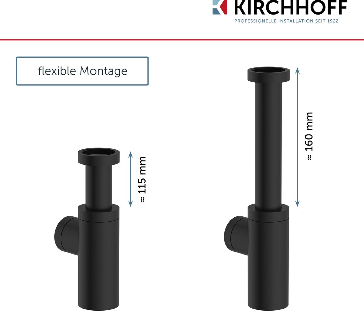 KIRCHHOFF Luxe Design Wastafel Fontein Sifon - 5/4" x 32mm - Mat Zwart