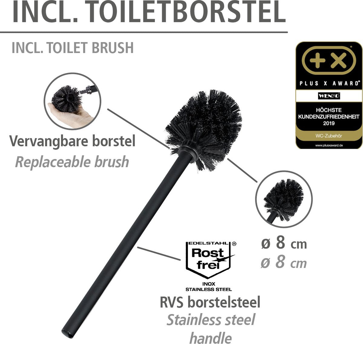 WENKO Toiletbutler Rivalta wit - Toiletborstel met houder, Toiletrolhouder en Reserverolhouder