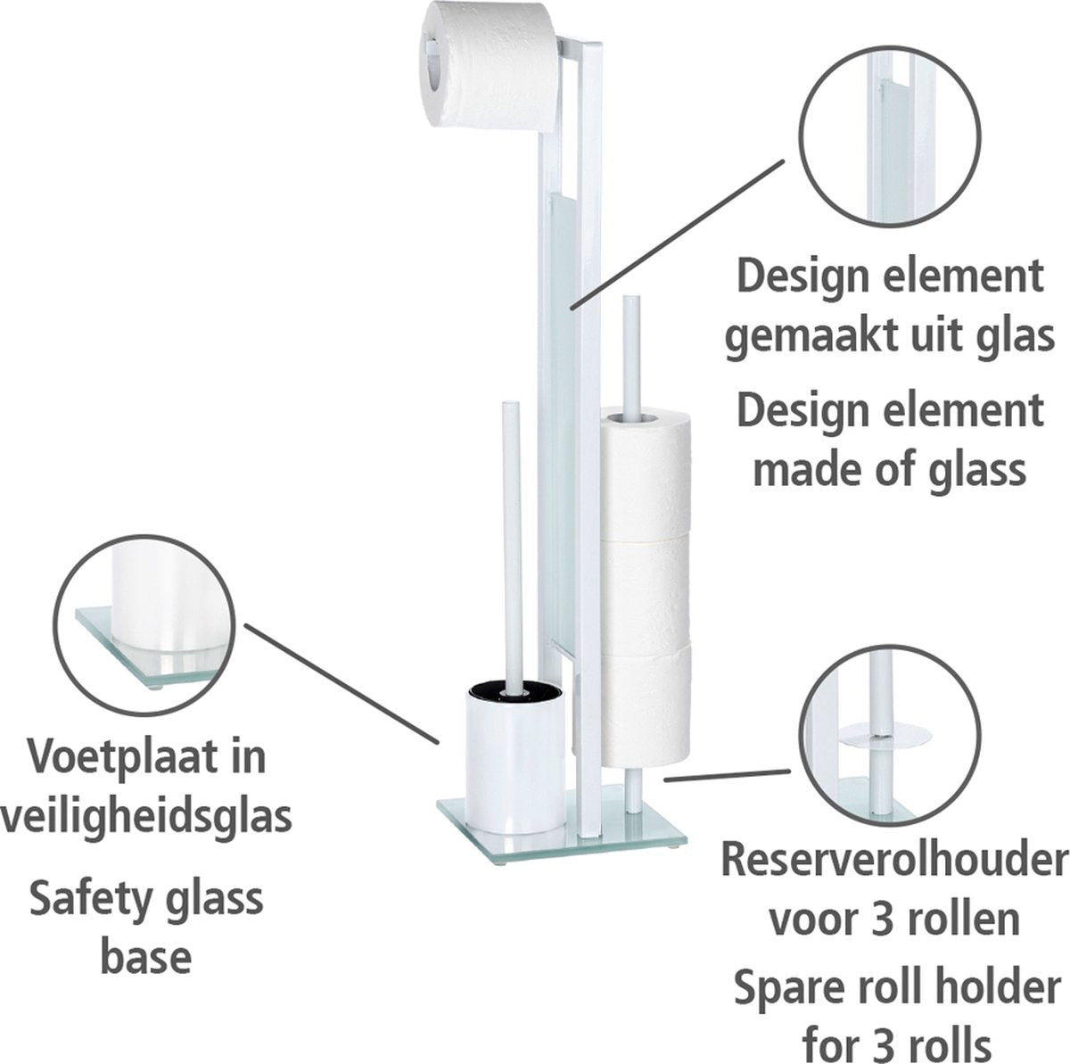 WENKO Toiletbutler Rivalta wit - Toiletborstel met houder, Toiletrolhouder en Reserverolhouder