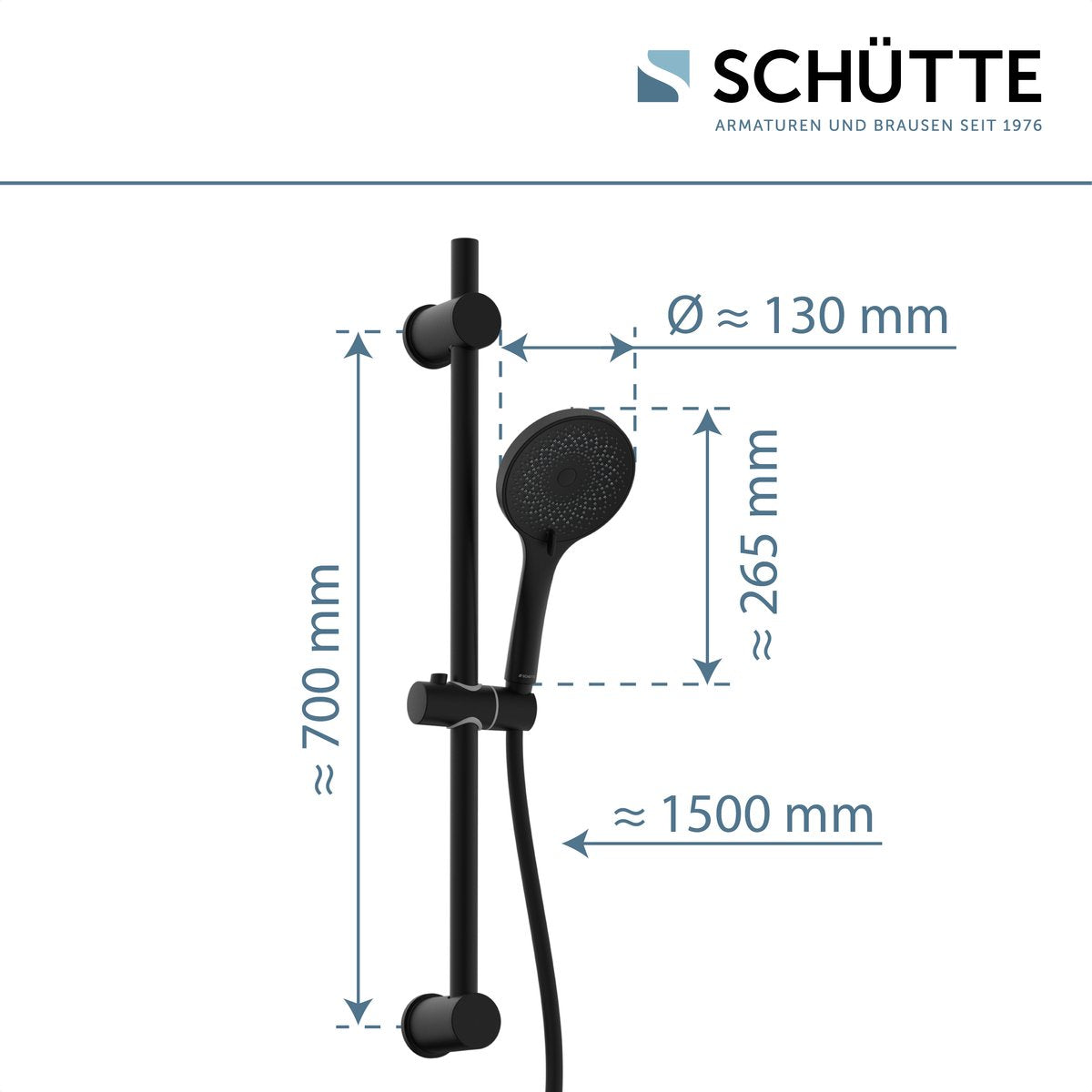 SCHÜTTE RAVEN Doucheset met Handdouche - 70 cm Glijstang - 3 standen - Mat Zwart