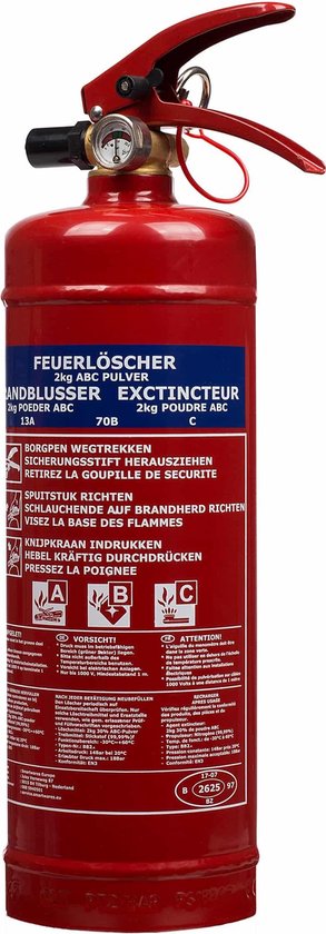 Smartwares 10.014.68 - Brandblusser Poeder 2kg - Incl ophangbeugel - Brandklasse ABC - BSI Gecertificeerd