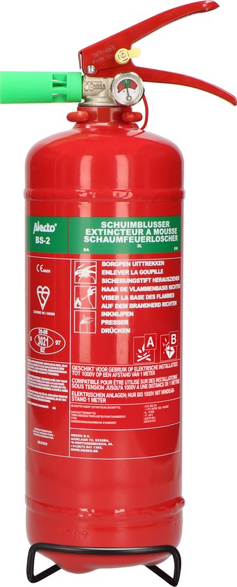 Alecto BS-2 Brandblusser - Schuimblusser 2 liter - Brandklasse AB - Inclusief Ophangbeugel