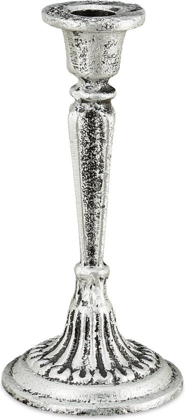 kaarsenstandaard - voor tafel- en dinerkaars - antiek - gietijzer - 19 x 9 cm - zilver
