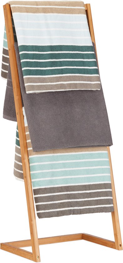 handdoekenrek - vrijstaand - 4 stangen - bamboe - 100 x 40 x 30 cm - badkamer