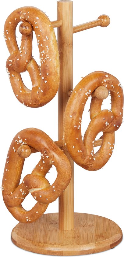 pretzel standaard bamboe - 6-armig - 35 cm hoog - ook voor worstjes