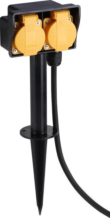 Q-Link Stekkerdoos Buiten - Dubbele Stekkerdoos op Spie - Tuincontactdoos met Klepjes - Tuinpaal - Randaarde - 3 meter kabel - H05RRF - 3500W - 3 x 1.5 mm² -