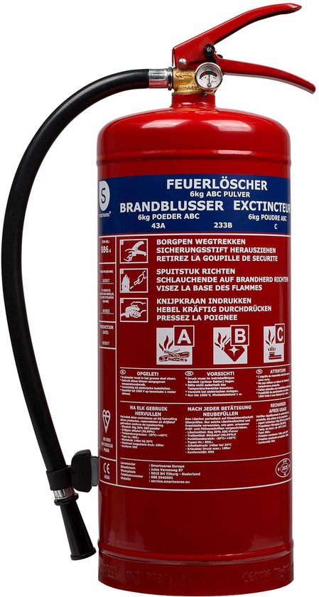 Smartwares 10.014.72 - Brandblusser Poeder 6kg - Incl ophangbeugel - Brandklasse ABC - BSI Gecertificeerd