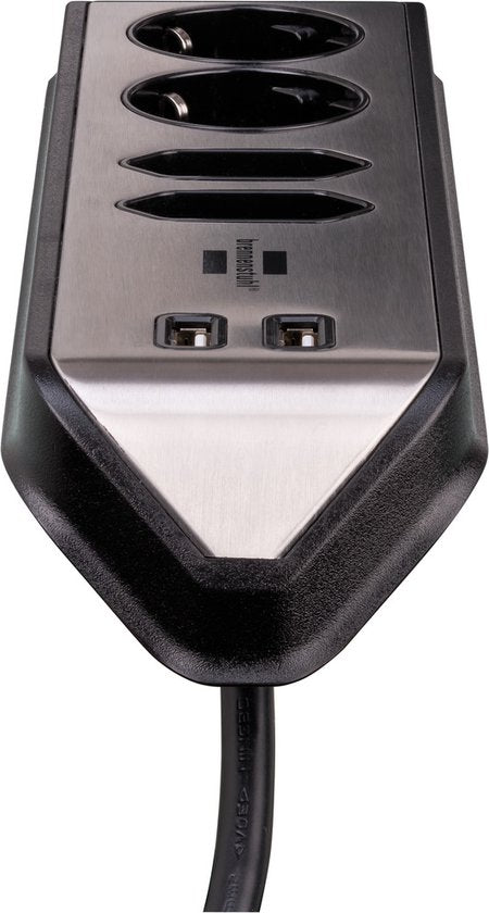 brennenstuhl®estilo hoekaansluitdoosstrook met USB laadfunctie 4-weg 2x beschermend contactdoos & 2x Euro zilver/zwart