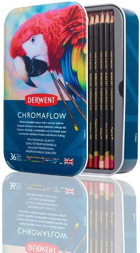 Derwent Chromaflow Kleurpotloden in Blik - 36 Potloden met Zachte Kern - Assor