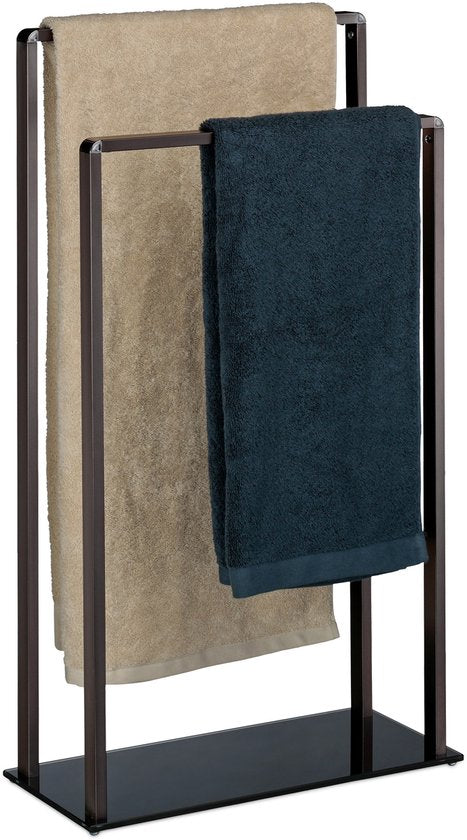 Handdoekhouder vrijstaand modern design metaal 2 roedes 80x45x20 cm brons-zwart handdoekenrek