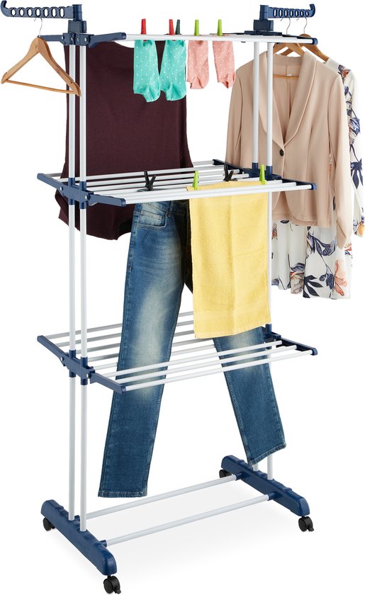 droogtoren met wieltjes - 3 verdiepingen - 179 x 126 x 63,5 cm