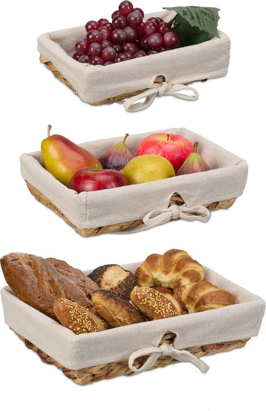 broodmand - set van 3 - 3 groottes - met voering - ontbijtmandje