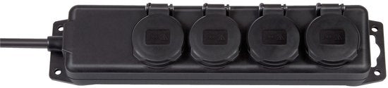Stopcontactverdeler IP44 4-voudig zwart 2m H07RN-F 3G1,5