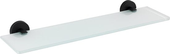 WENKO Glazen Planchet Bosio RVS zwart mat 47cm breed - Planchet badkamer - Glasplank