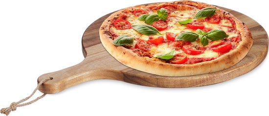 pizzaplank acaciahout - rond - Ø 35,5 cm - met handvat - pizza snijplank
