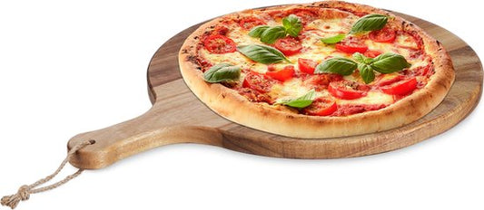 pizzaplank acaciahout - rond - Ø 35,5 cm - met handvat - pizza snijplank
