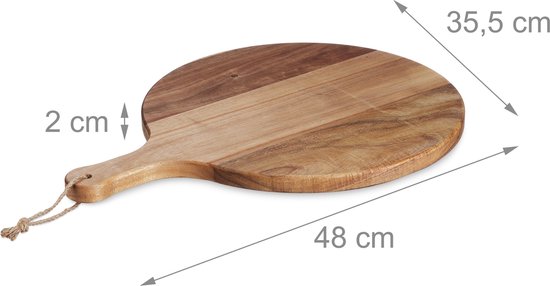 pizzaplank acaciahout - rond - Ø 35,5 cm - met handvat - pizza snijplank