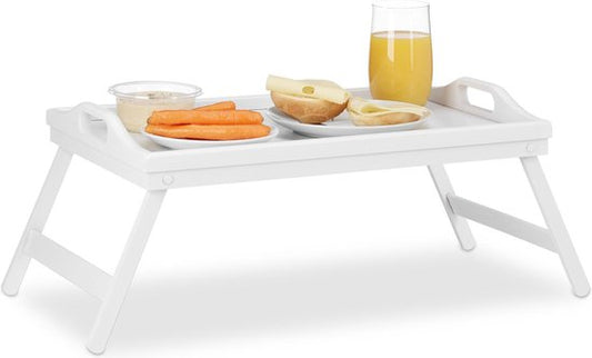 bedtafel bamboe - inklapbaar - voor op bed - met rand - 22 x 61,5 x 30 cm - dienblad op poten