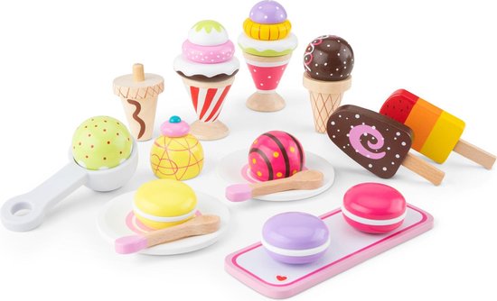 New Classic Toys® Houten IJsjes Speelgoed - 25-delige Kleurijke Speelset met IJsjes, Hoorntjes, IJsschep en Bordjes - Speelgoedeten - Rollenspel Keukenspeelgoed IJskraam - Vanaf 3 Jaar