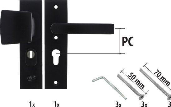 Starx Veiligheidsbeslag – Deurbeslag Zwart – Duwer/Kruk – Kortschild – PC55 mm
