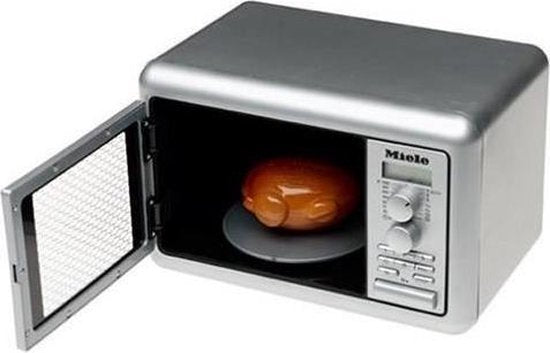 Klein Toys Miele speelgoed-magnetron - 25x16x17,5 cm - incl. draaiplateau, draaiknoppen, timer met geluidseffecten, display en speelgoedkippetje - grijs