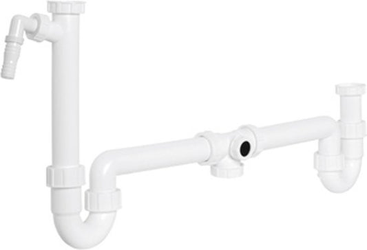 Plieger Duplex Sifon - 6/4"x40mm - Met Wasmachine Aansluiting - Kunsstof - Wit