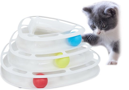 kattenspeelgoed - interactief - met balletjes - 3 etages - uitdagend kattenspeeltje - wit - interactief - met balletjes - 3 etages - uitdagend kattenspeeltje - wit